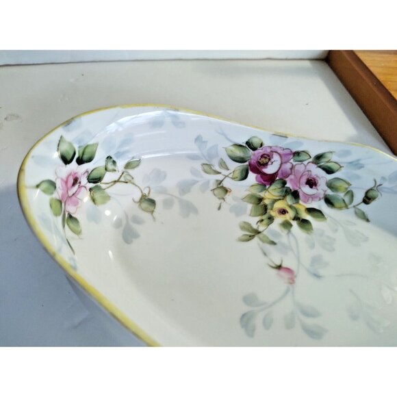 Vintage Nippon Japan Hand Painted Flowered Celery Serving Dish 9" x 4" - Picture 4 of 8